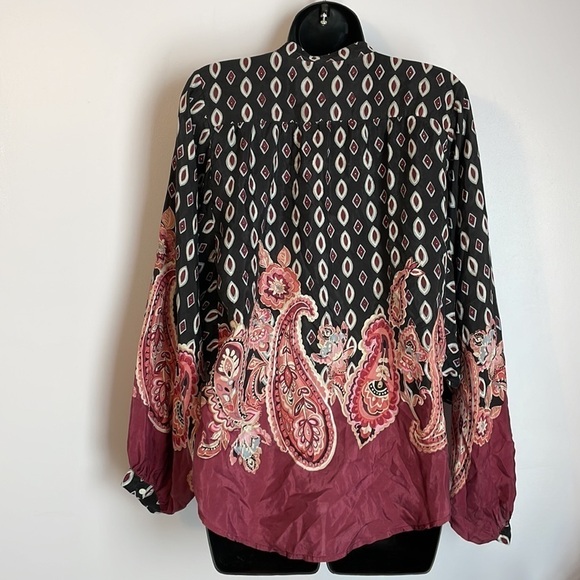 Lucky Brand 100% Silk Paisley Balloon Sleeve Button Front Shirt size M - Picture 12 of 17